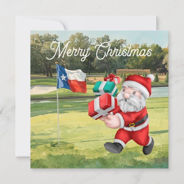 Carte de Noël de golf avec le Père Noël du Texas (Devant)
