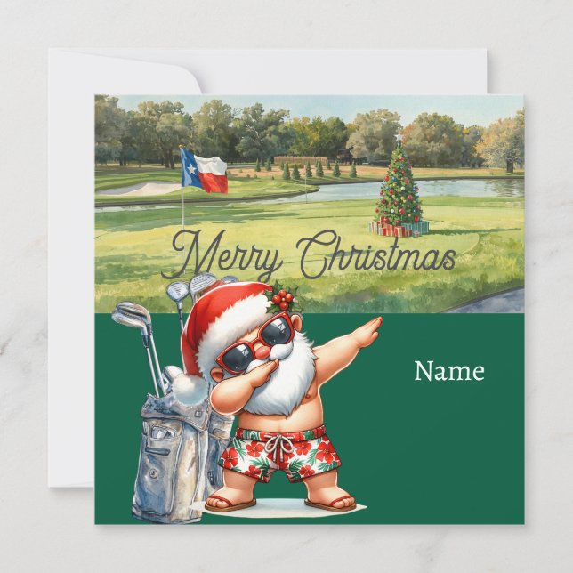 Carte de Noël de golf avec le Père Noël du Texas (Devant)