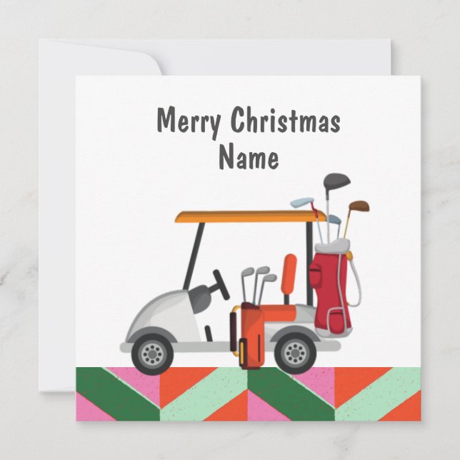 Carte de Noël de golf avec voiturette de golf et c (Devant)