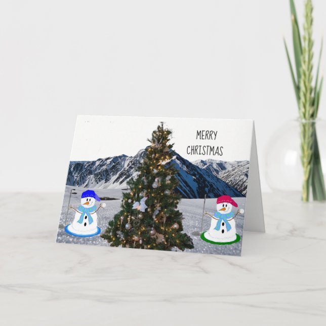 Carte de Noël de golfeurs bonhomme de neige (Devant)