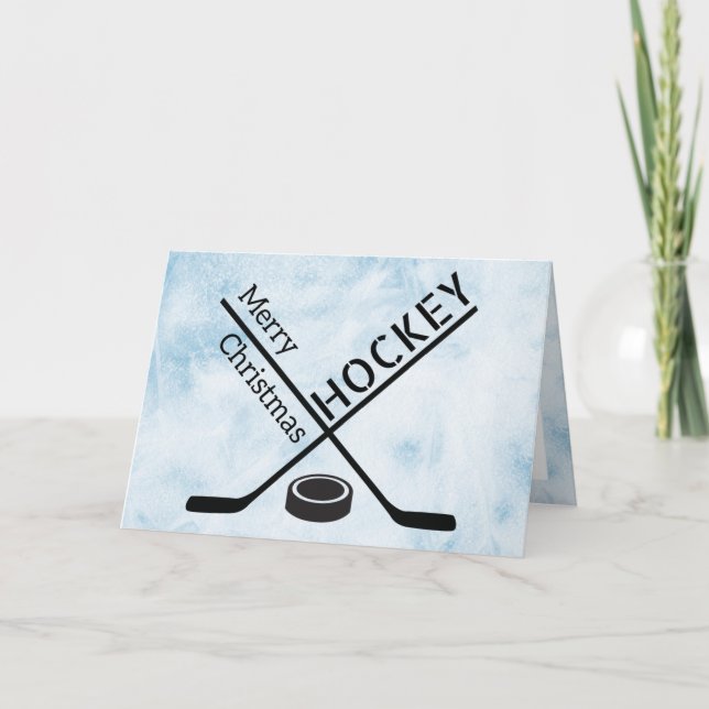 Carte de Noël de hockey - Bleu bâtonnets de glace  (Devant)