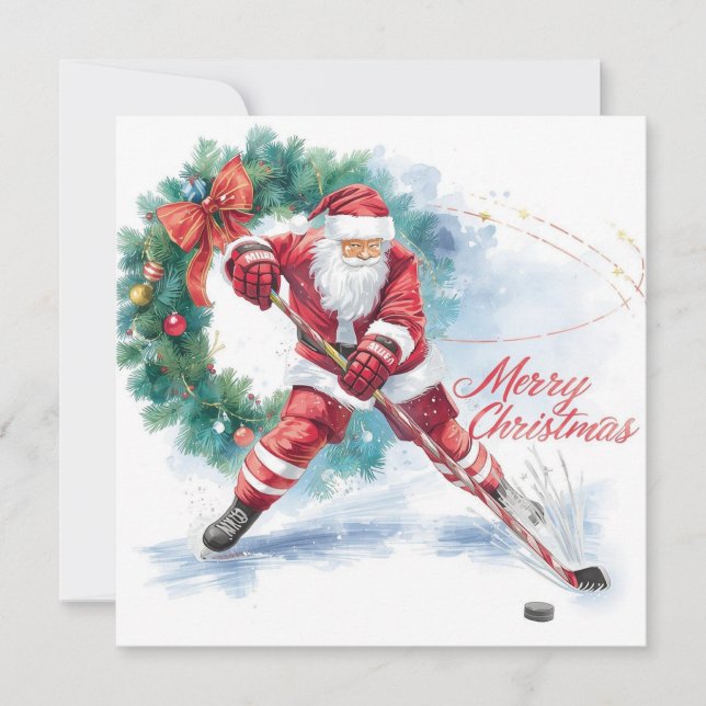 Carte de Noël de hockey de Santa (Devant)