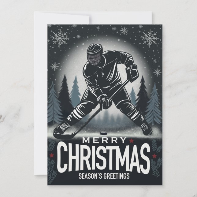Carte de Noël de hockey Joyeuses Fêtes (Devant)