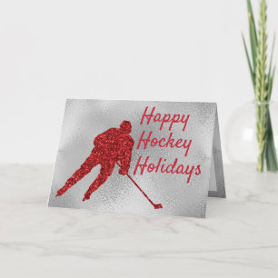 Carte de Noël de hockey sur glace - rouge étincela