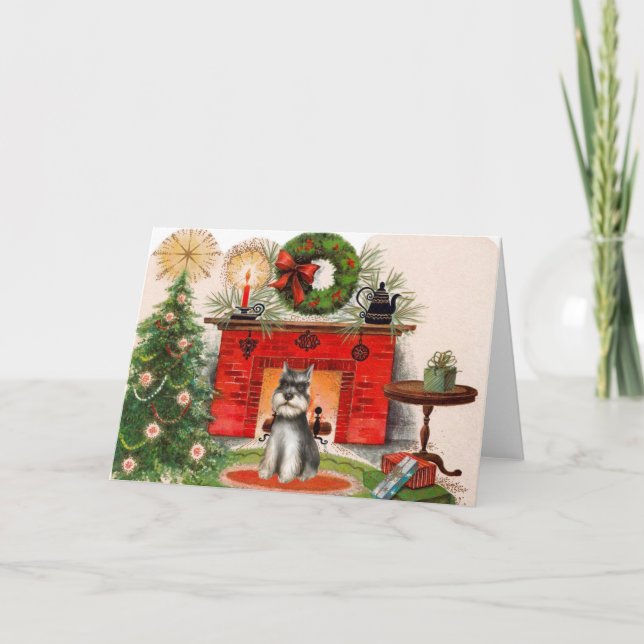 Carte de Noël de la cheminée et du scnauzer (Devant)