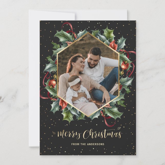 Carte de Noël de la couronne d'or noir (Devant)