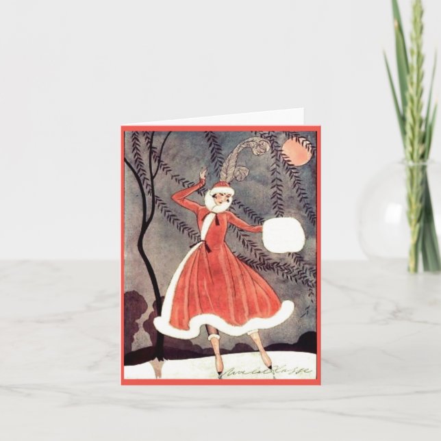 Carte de Noël de la Dame de Patinage sur glace vin (Devant)