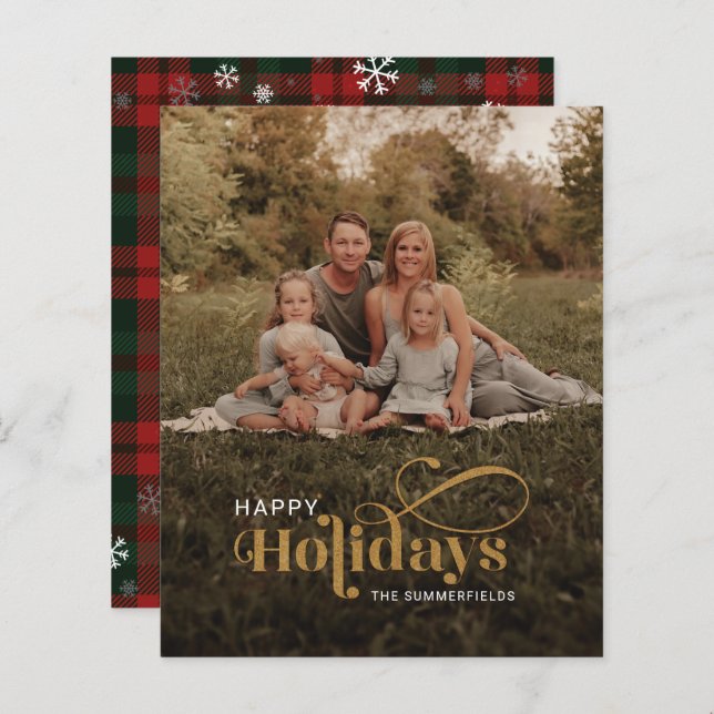 Carte de Noël de la famille de la photo Plaid Snow (Devant / Derrière)