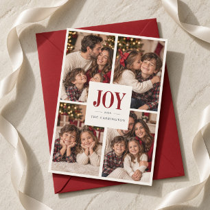 Carte de Noël de la famille rouge Joy Four Photo C