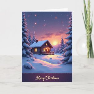 Carte de Noël de la forêt enneigée