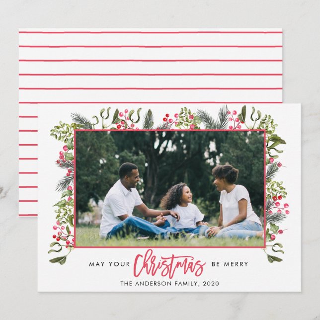 Carte de Noël de la frontière florale (Devant / Derrière)