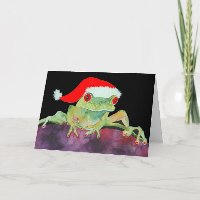 Carte de Noël de la grenouille père Noël (Devant)