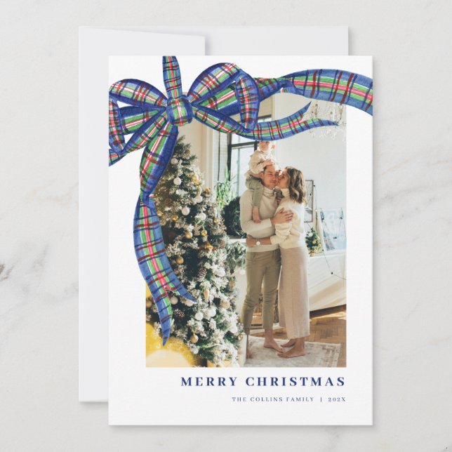 Carte de Noël de la Marine Green Tartan Bow (Devant)
