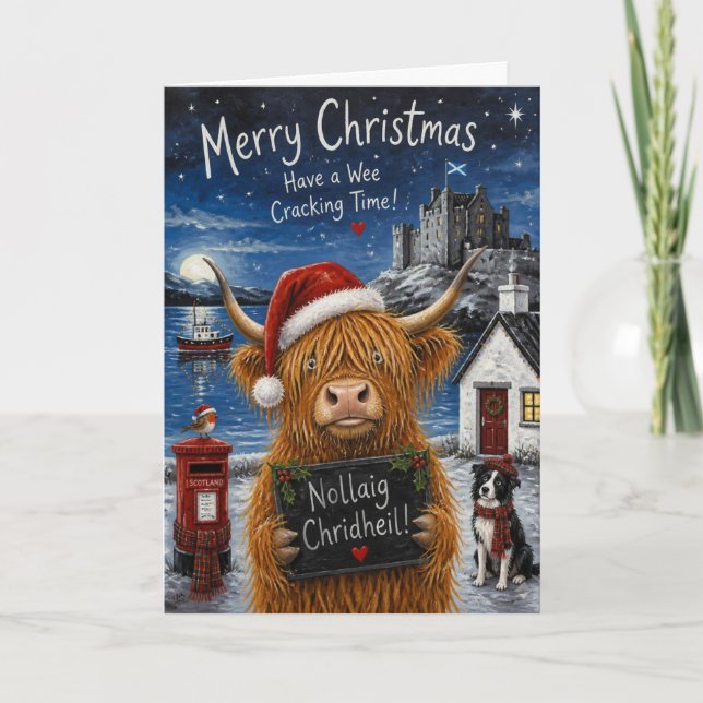 Carte de Noël de la vache des Highlands à croquer (Devant)