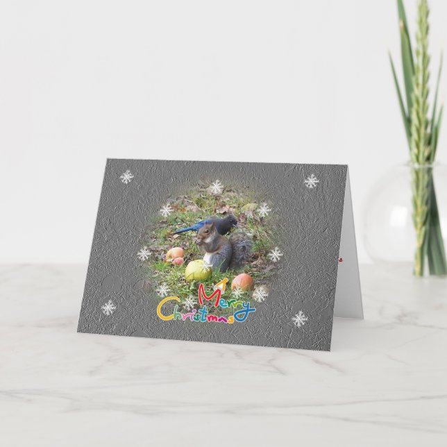 Carte de Noël de l'ami écureuil et Steller Jay (Devant)