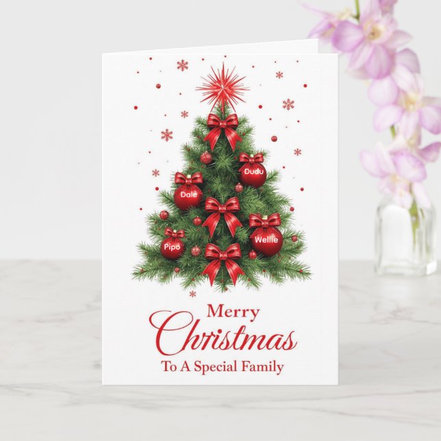 Carte de Noël de l'Arbre à Ornements Rouges – Fami (Orchidée)