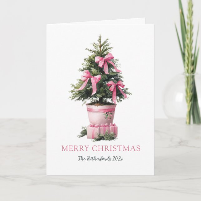 Carte de Noël de l'arbre aux rubans roses (Devant)