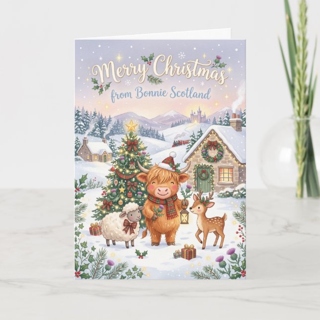 Carte de Noël de l'arbre de Noël de la vache des H (Devant)