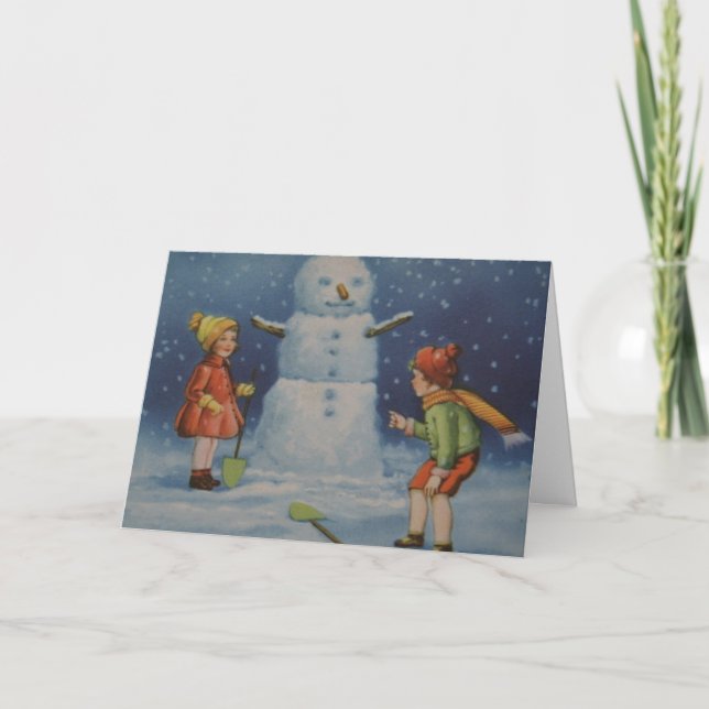 Carte de Noël de l'époque victorienne Snowman et e (Devant)