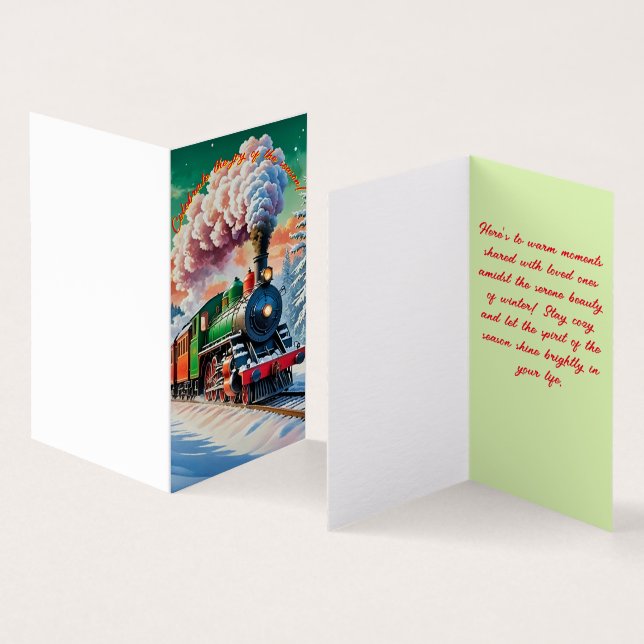 Carte de Noël de locomotive à vapeur classique (Inside and Outside)