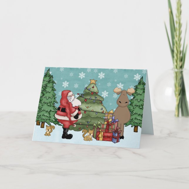 Carte de Noël de l'orignal de bois mou et de Père  (Devant)