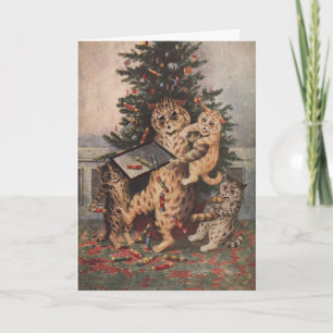 Carte de Noël de Louis Wain représentant le temps 