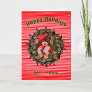 Carte de Noël de l'ours blanc Holly Berry Wreath