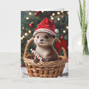 Carte de Noël de loutre bébé dans un panier
