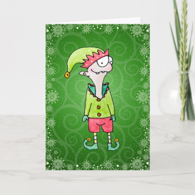 Carte de Noël de lutin drôle (Devant)