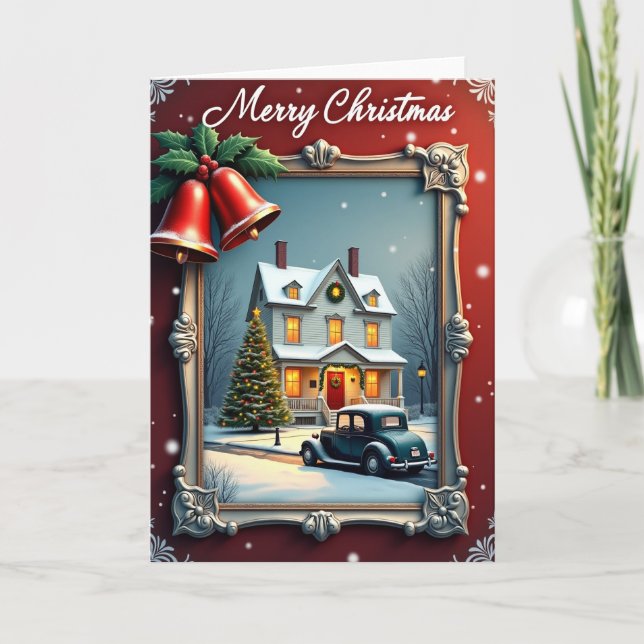 Carte de Noël de maison enneigée (Devant)