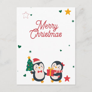 Carte de Noël de manchots mignons