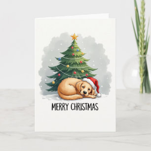Carte de Noël de mignonne Golden Retriever à Santa