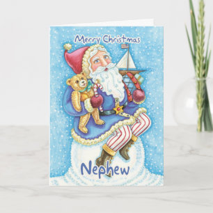 Carte de Noël de neveu avec Père Noël mignon et