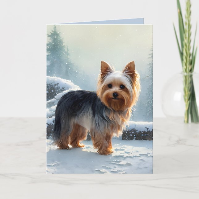 Carte de Noël de Noël de Cute Yorkshire Terrier (Devant)