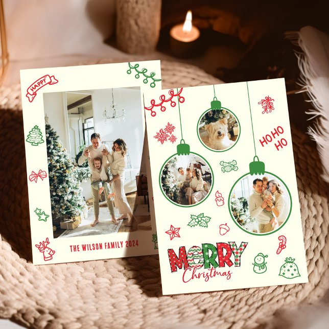 Carte de Noël de Noël de Doodle Photo Famille Cute (Créateur téléchargé)