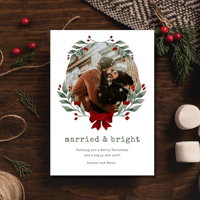 Carte de Noël de Noël Marié Bright Couple (Married Bright Couple Photo Christmas Holiday Card)