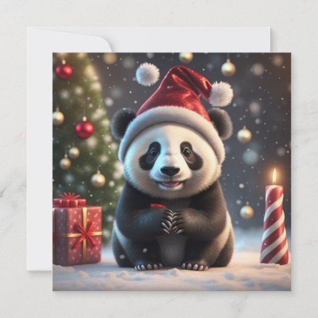 Carte de Noël de panda mignon de vacances (Devant)