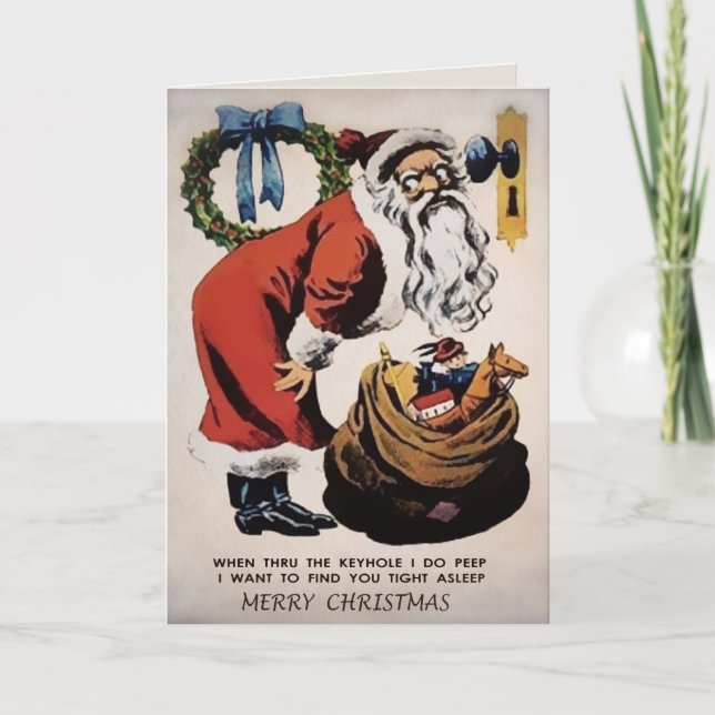 Carte de Noël de Papa Noël qui espionne de façon f (Devant)