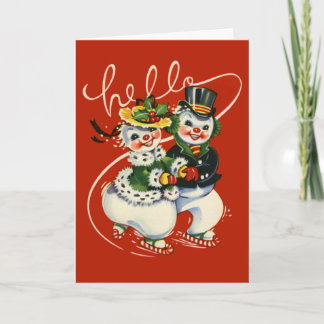 Carte de Noël de patinage de bonhommes de neige de
