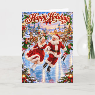 Carte de Noël de patinage sur glace Joyeuses Fêtes
