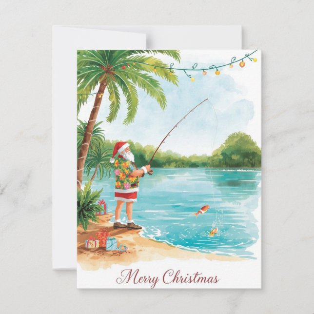 Carte de Noël de pêche avec le Père Noël (Devant)