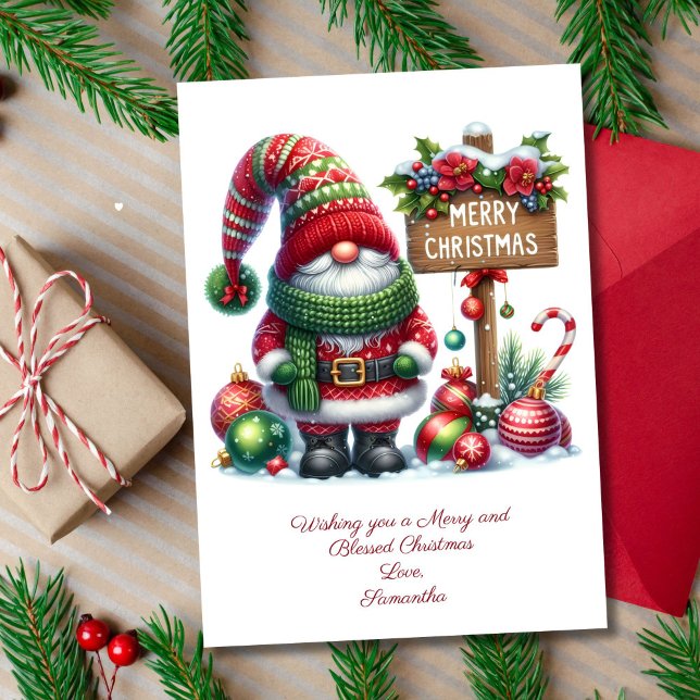 Carte de Noël de Père Noël Gnome Mignon (Gnome Santa Christmas Holiday Card. Personalize it with your message)