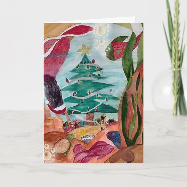 Carte de Noël de père Noël Mermaid (Devant)