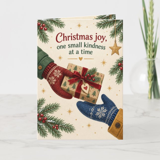 Carte de Noël de petit cadeau de mitaines (Devant)