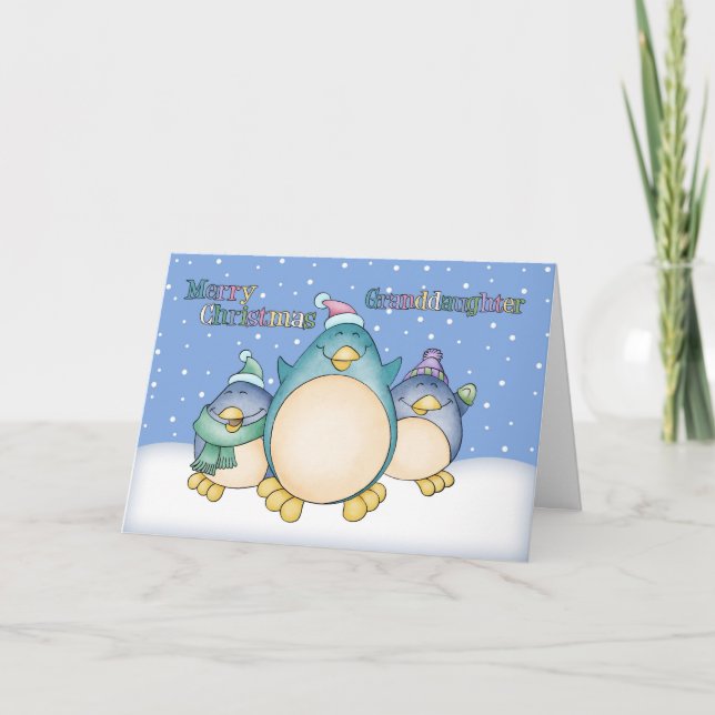 Carte de Noël de petite-fille avec des pingouins (Devant)