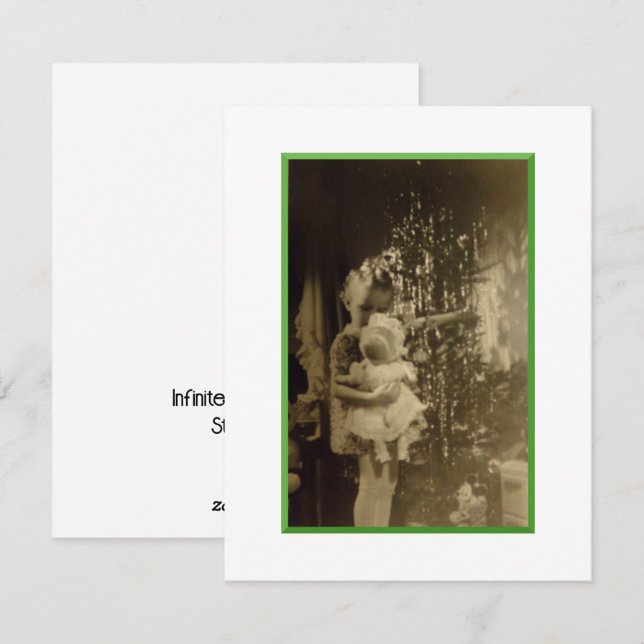 Carte de Noël de petite fille avec poupée (Devant / Derrière)