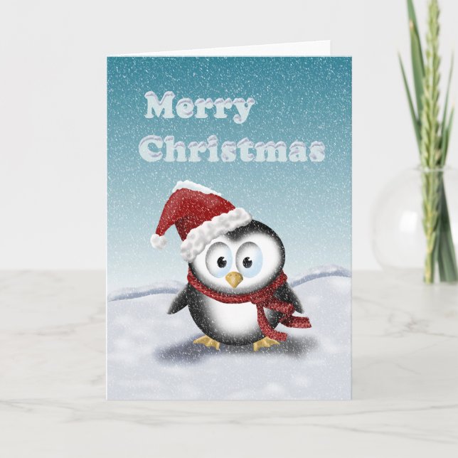 Carte de Noël de pingouin de dessin animé mignon (Devant)