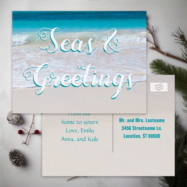 Carte de Noël de plage Mers et salutations (Créateur téléchargé)