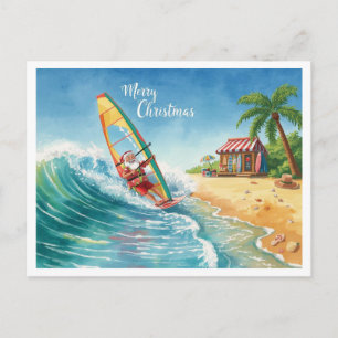 Carte de Noël de plage Santa Windsurfing