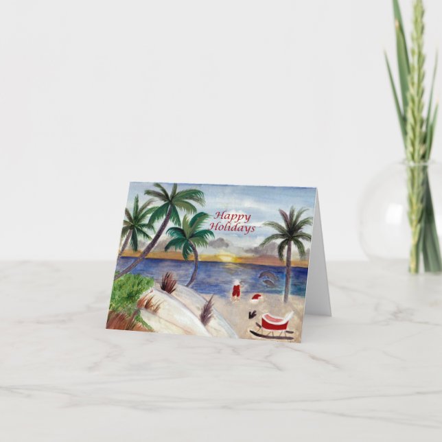 Carte de Noël de plage tropicale du Père Noël (Devant)